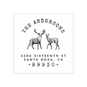 Rustic Buck & Doe Family Name Return Address Rubber Stamp