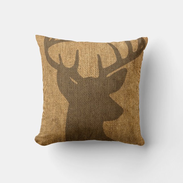 Rustic Buck Silhouette Throw Pillow (Front)