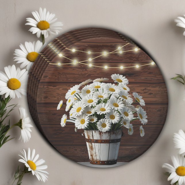 Rustic Bucket Daisy in Bloom Baby Shower Paper Plates (Creator Uploaded)