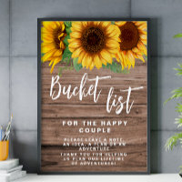 Rustic Bucket List Sunflower wedding sign poster
