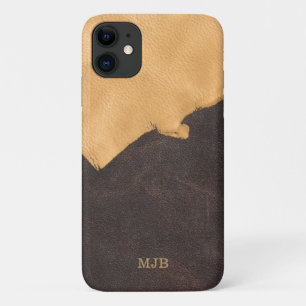 Rustic Buckskin Leather Monogram Men's iPhone 11 Case