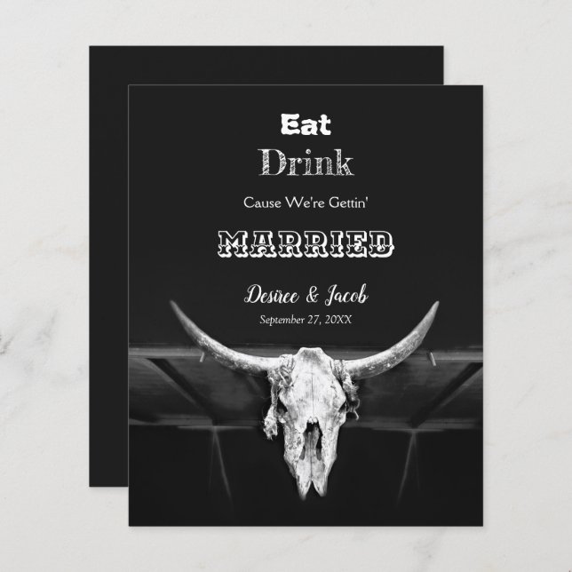 Rustic Budget Black Eat Drink Married Bull Skull (Front/Back)