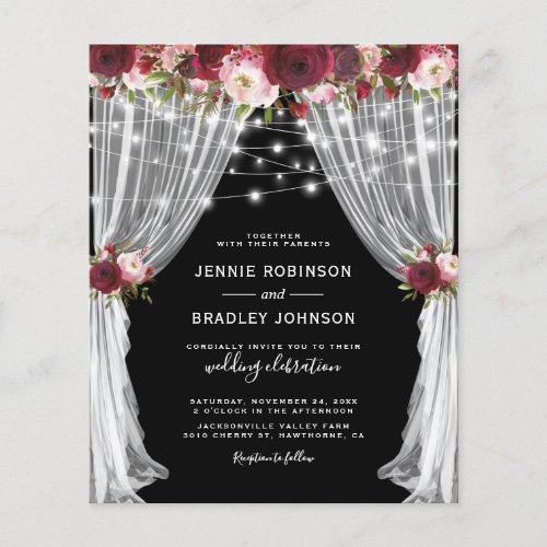 Rustic Budget Burgundy Floral Wedding Invitation