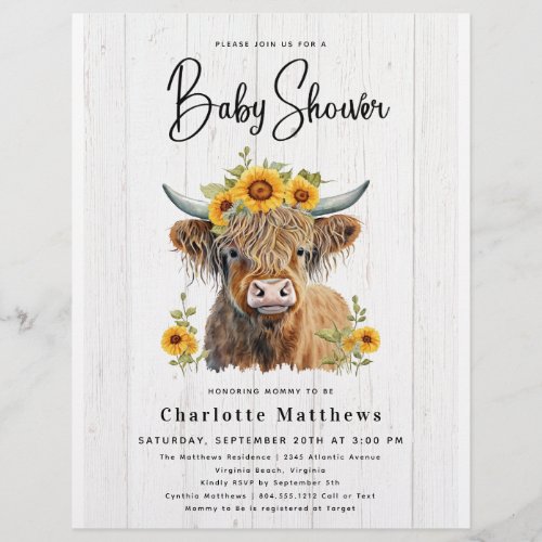 Rustic Budget Floral Cow Bridal Shower Invitation  Flyer