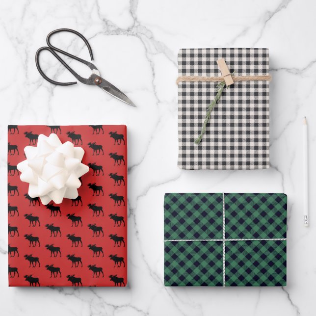 Rustic Buffalo and Buffalo Plaid Pattern Wrapping Paper Sheets (Front)