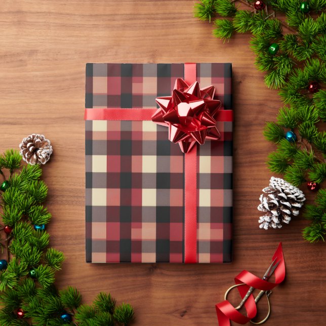 Rustic Buffalo Check in Red Brown Ivory & Black Wrapping Paper (Holiday Gift)