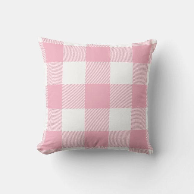 Rustic Buffalo Check Pattern Pastel Pink Throw Pillow (Front)