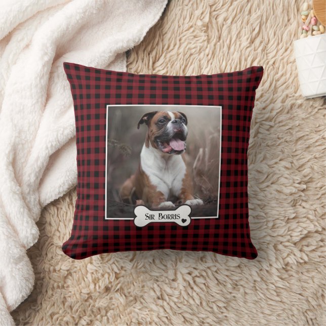 Rustic Buffalo Check Pet Photo  Throw Pillow (Blanket)