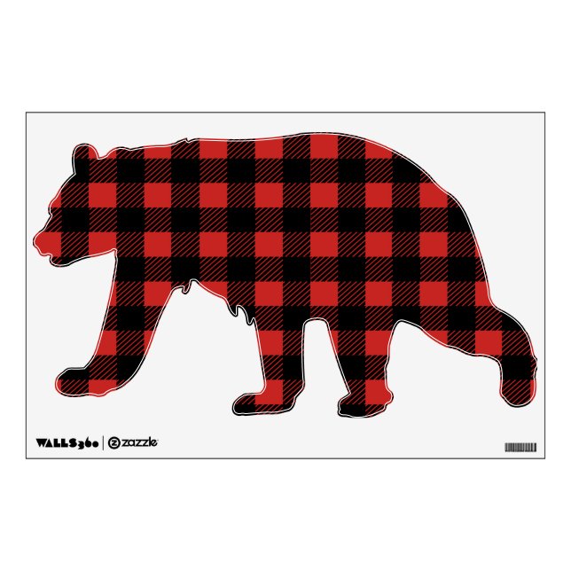 Rustic Buffalo Check Plaid Bear Silhouette Wall Decal (Front)