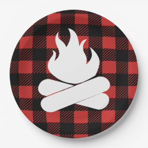 Rustic Buffalo Check Plaid & Campfire Paper Plates