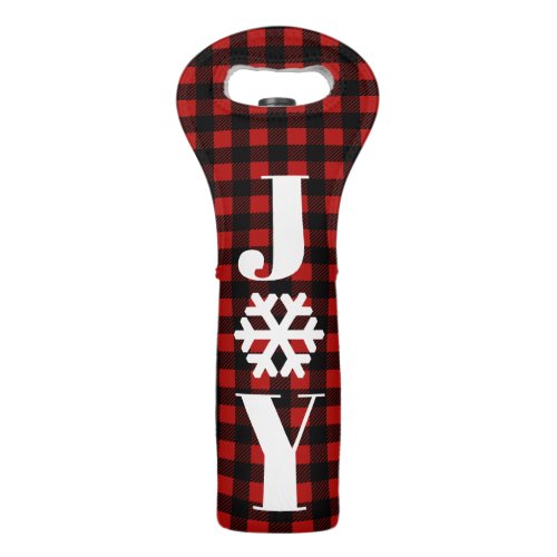 Rustic Buffalo Check Plaid JOY Snowflake Wine Bag