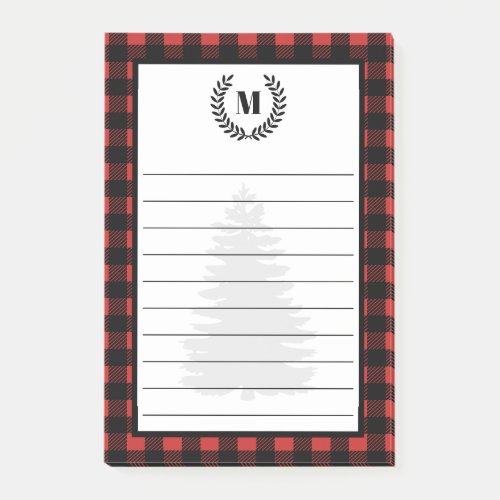 Rustic Buffalo Check Plaid  Laurels  Monogram Post_it Notes