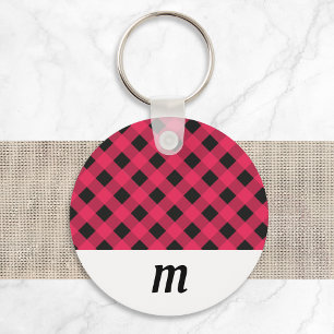 Rustic Buffalo Check Plaid Monogrammed Christmas Keychain