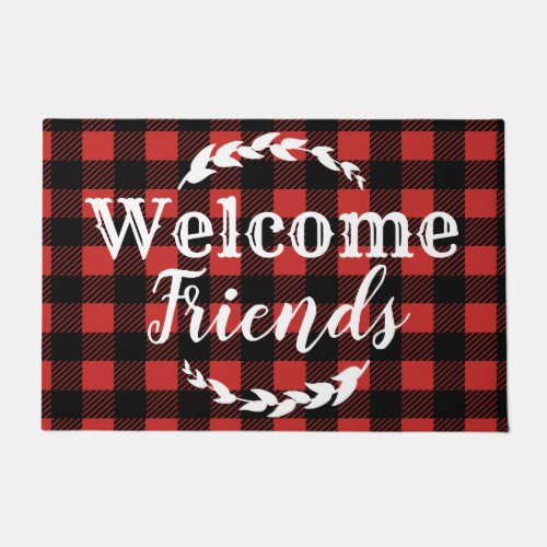 Rustic Buffalo Check Plaid Welcome Friends Doormat