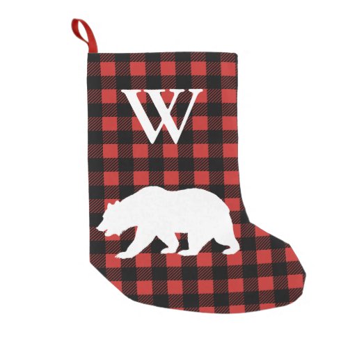 Rustic Buffalo Check Plaid  White Bear Small Christmas Stocking