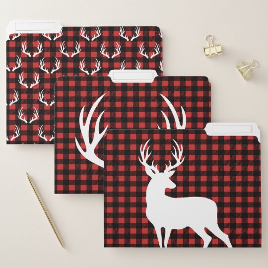 Rustic Buffalo Check Plaid & White Deer Antlers File Folder 