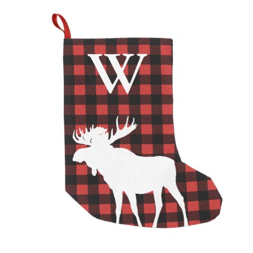 Rustic Buffalo Check Plaid  White Moose Small Christmas Stocking