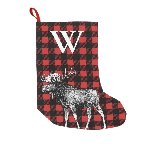 Rustic Buffalo Check Plaid  White Moose Small Christmas Stocking