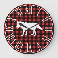 Rustic Buffalo Check Plaid & White Wolf Silhouette