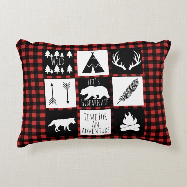 Rustic Buffalo Check Plaid Woodland Adventure Accent Pillow (Front)