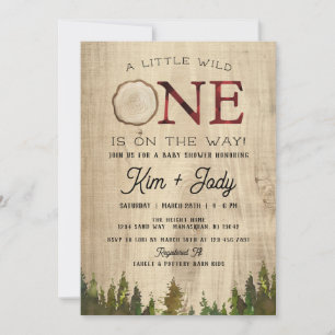 Rustic Buffalo Check Wild One Baby Shower Invitation