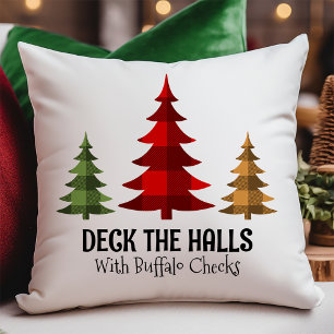 Rustic Buffalo Checks Christmas Trees Throw Pillow