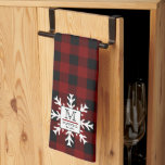 Rustic Buffalo Checks Snowflake Monogram Name Year Kitchen Towel<br><div class="desc">Our original buffalo check plaid pattern in black and red with a black bordered,  white emblem on a snowflake for your monogram initial,  family name and established year.  Great for rustic,  country and log cabin decor as well as Christmas and winter holiday season.</div>