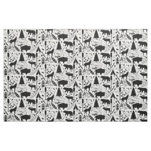 Rustic Buffalo Deer Arrows Wolf and Bear Pattern Fabric