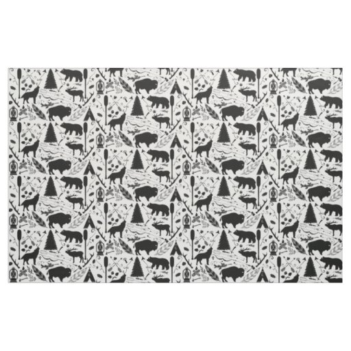 Rustic Buffalo Deer Arrows Wolf and Bear Pattern Fabric
