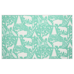 Rustic Buffalo Deer Arrows Wolf and Bear Pattern Fabric