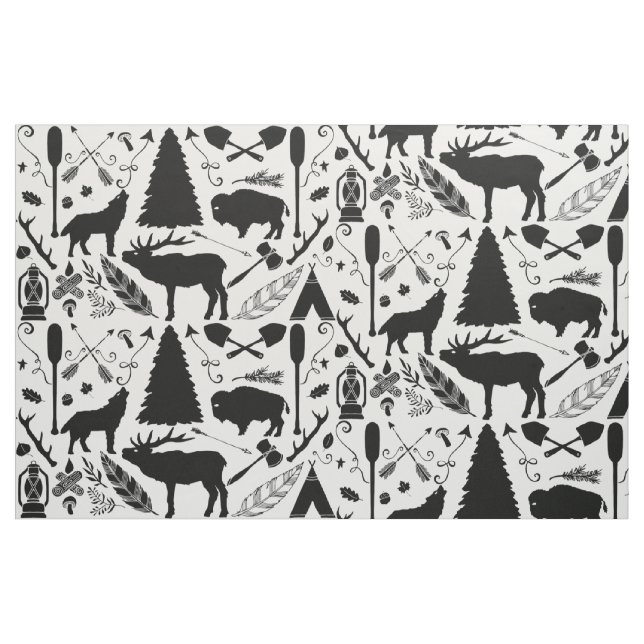 Rustic Buffalo Deer Arrows wolf Woodland Pattern Fabric (Fat Quarter)