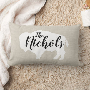 Rustic Buffalo Family Monogram Throw Pillow