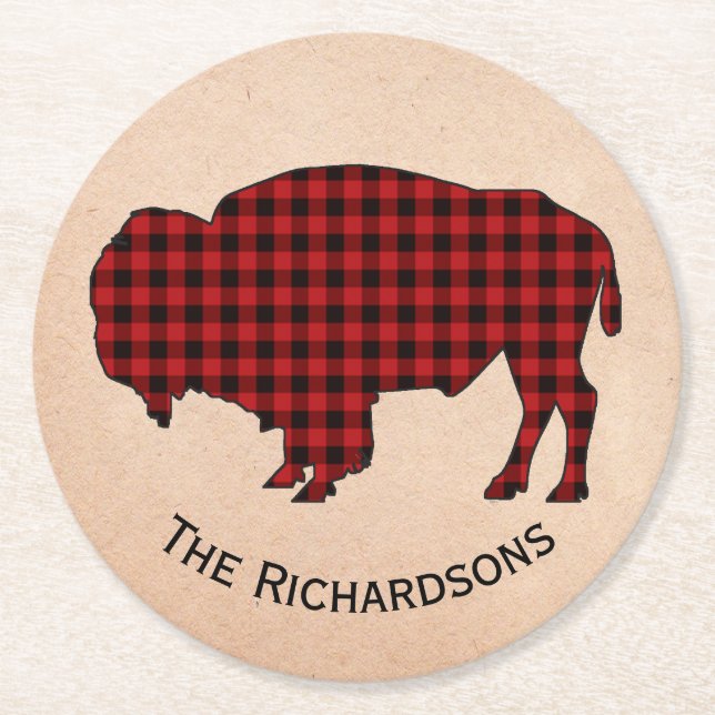 Rustic Buffalo Personalized Paper Coasters (Front)