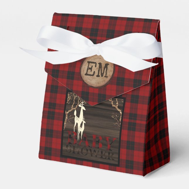 Rustic Buffalo Plaid Baby Shower Initial Favor Favor Boxes (Front Side)
