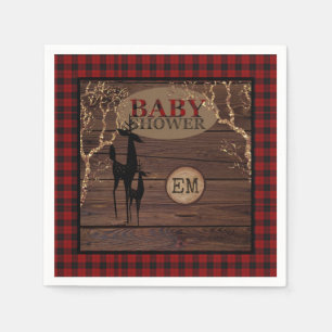 Rustic Buffalo Plaid Baby Shower Initials Napkins