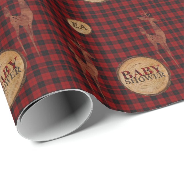 Rustic Buffalo Plaid BABY SHOWER Initials Wrapping Paper (Roll Corner)