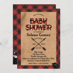 Rustic Buffalo Plaid Baby Shower Invitation