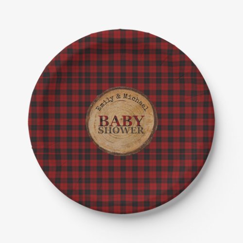 Rustic Buffalo Plaid Baby Shower Personalized Paper Plates