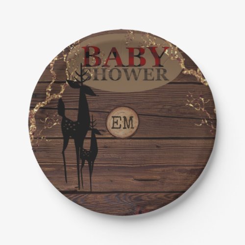 Rustic Buffalo Plaid Baby Shower Personalized Paper Plates