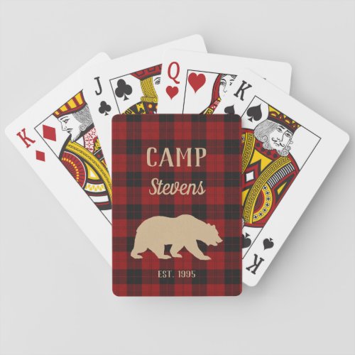 Rustic Buffalo Plaid Bear Family Camp Poker Cards