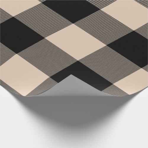 Rustic Buffalo Plaid Beige Black Wrapping Paper