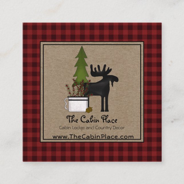 Rustic Buffalo Plaid Cabin Lodge Style  Square Business Card (Front)