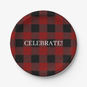 Rustic Buffalo Plaid Celebrate or Customize Paper Plates