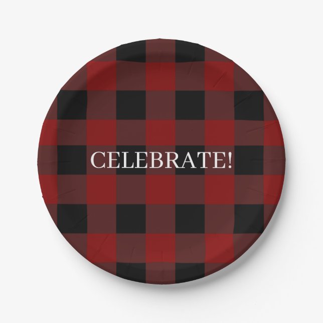 Rustic Buffalo Plaid Celebrate or Customize Paper Plates (Front)