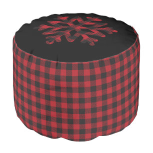 Rustic Buffalo Plaid Checks Snowflakes Holiday Pouf