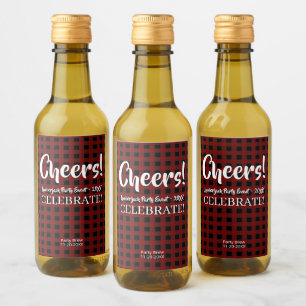 Rustic Buffalo Plaid Cheers Custom Event Wine Label
