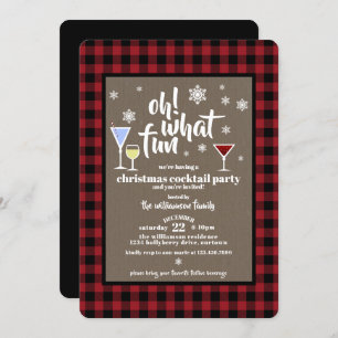 Rustic Buffalo Plaid Christmas Cocktail Party Invitation