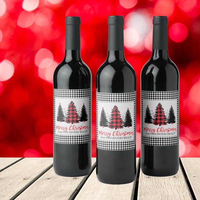 Rustic Buffalo Plaid Christmas Customizable Wine Label (Creator Uploaded)