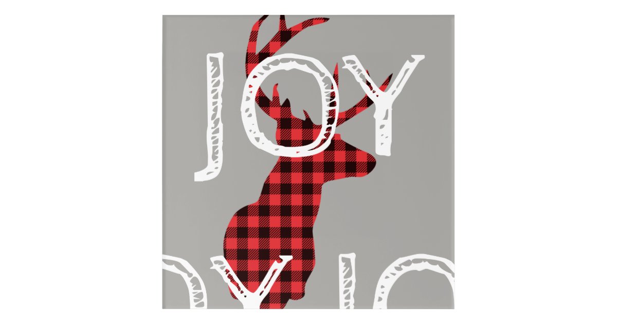 Rustic Buffalo Plaid Christmas Deer Head Acrylic Print Zazzle Com