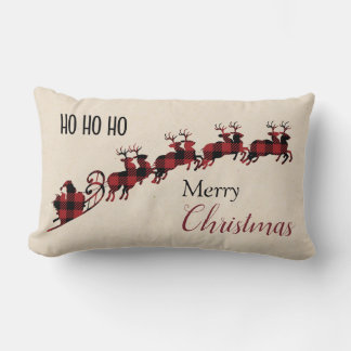 Rustic Buffalo Plaid Christmas Pillow Santa's